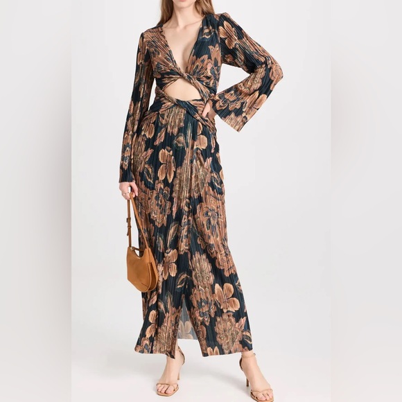 Significant Other Anthropologie Gold Tapestry Lori Floral Print TwistFront Dress - Picture 1 of 7